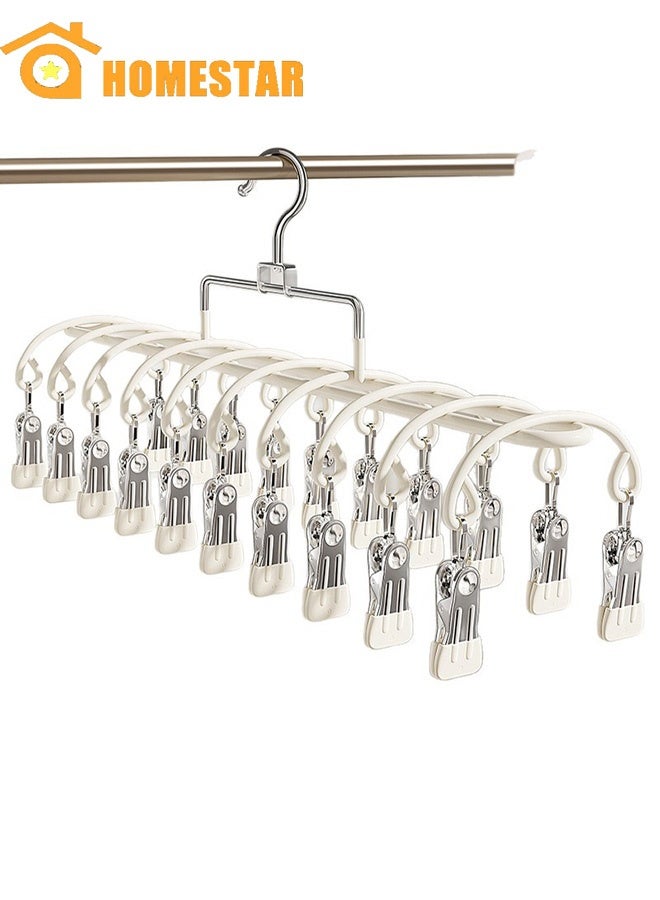 هومستر التجفيف معلق مع 20 مقاطع، الفولاذ المقاوم للصدأ الرياح معلق الملابس رف، الغراء الناعم غسيل تجفيف رف بدون أثر خزانة المنظم للملابس الداخلية، الجوارب، المناشف، الأبيض - Image 1